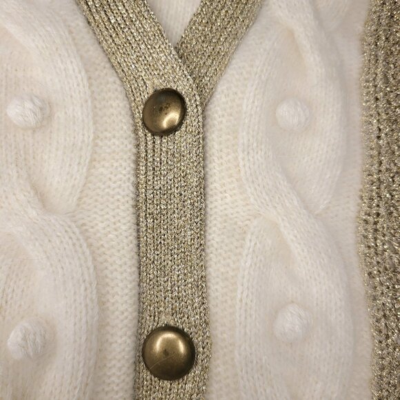 NWT Vintage Angora Cream White Metallic Gold Cardigan Grandmacore Hygge Sz Small - Picture 4 of 9